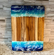 Ocean Resin Art Charcuterie Board: Acacia Wood Coastal Serving Tray