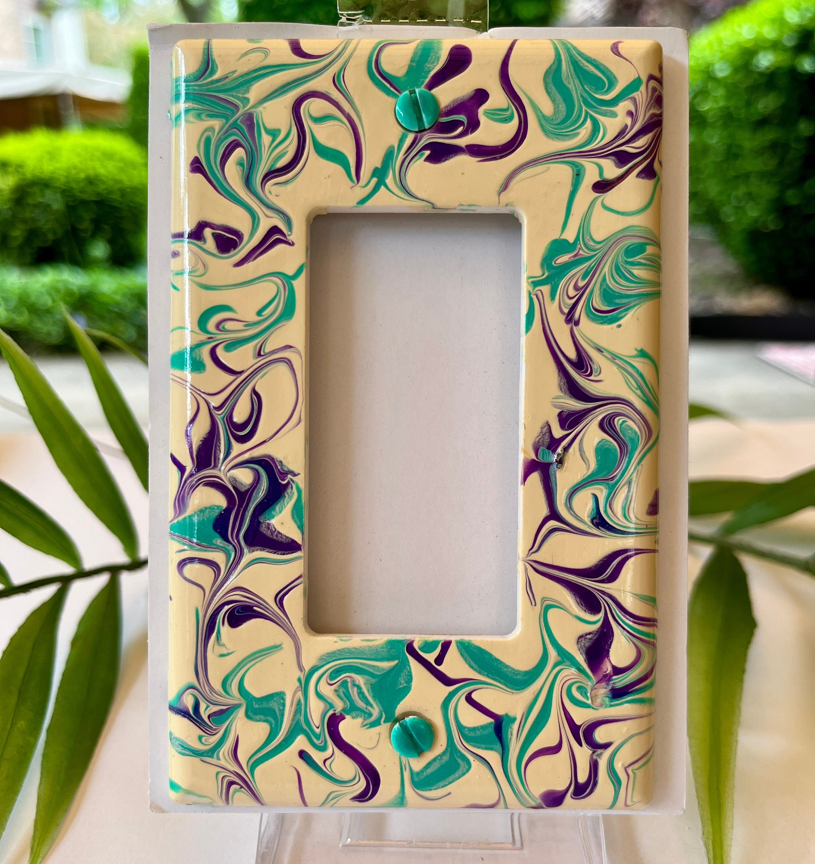 Hand Painted Rocker Light Switch Cover: Purple Teal Swirl Design