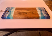 Hand-Painted Beach Wave Charcuterie Board: Acacia Wood Coastal Decor