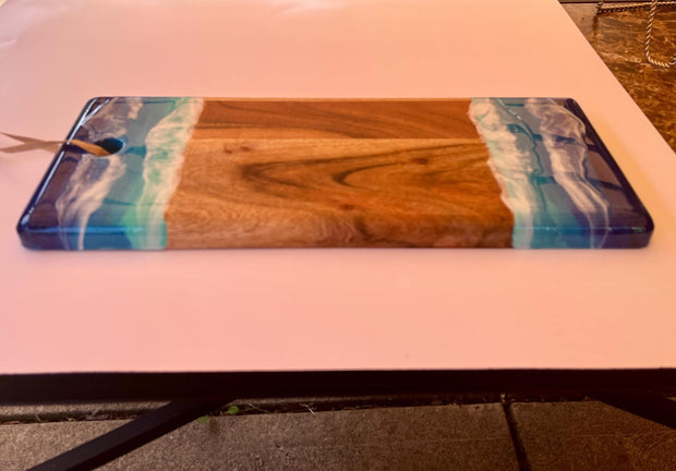 Hand-Painted Beach Wave Charcuterie Board: Acacia Wood Coastal Decor