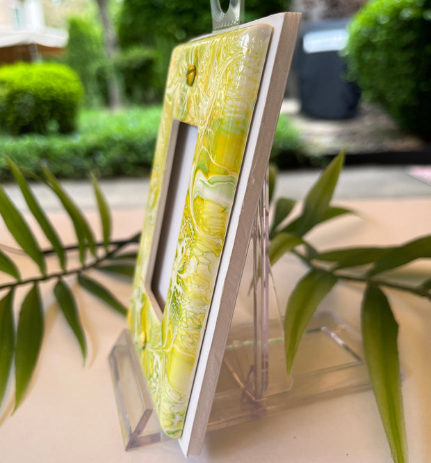 Hand Painted Rocker Switch Plate: Yellow Green Pour Art Decor