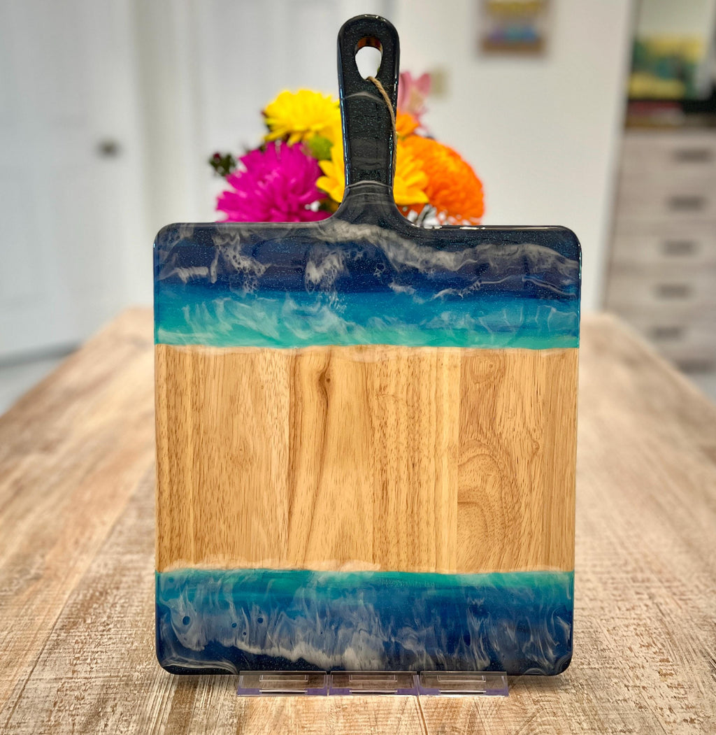 Beach-Themed Acacia Wood Charcuterie Board | Hand-Painted & Resin-Sealed | 17"x11"