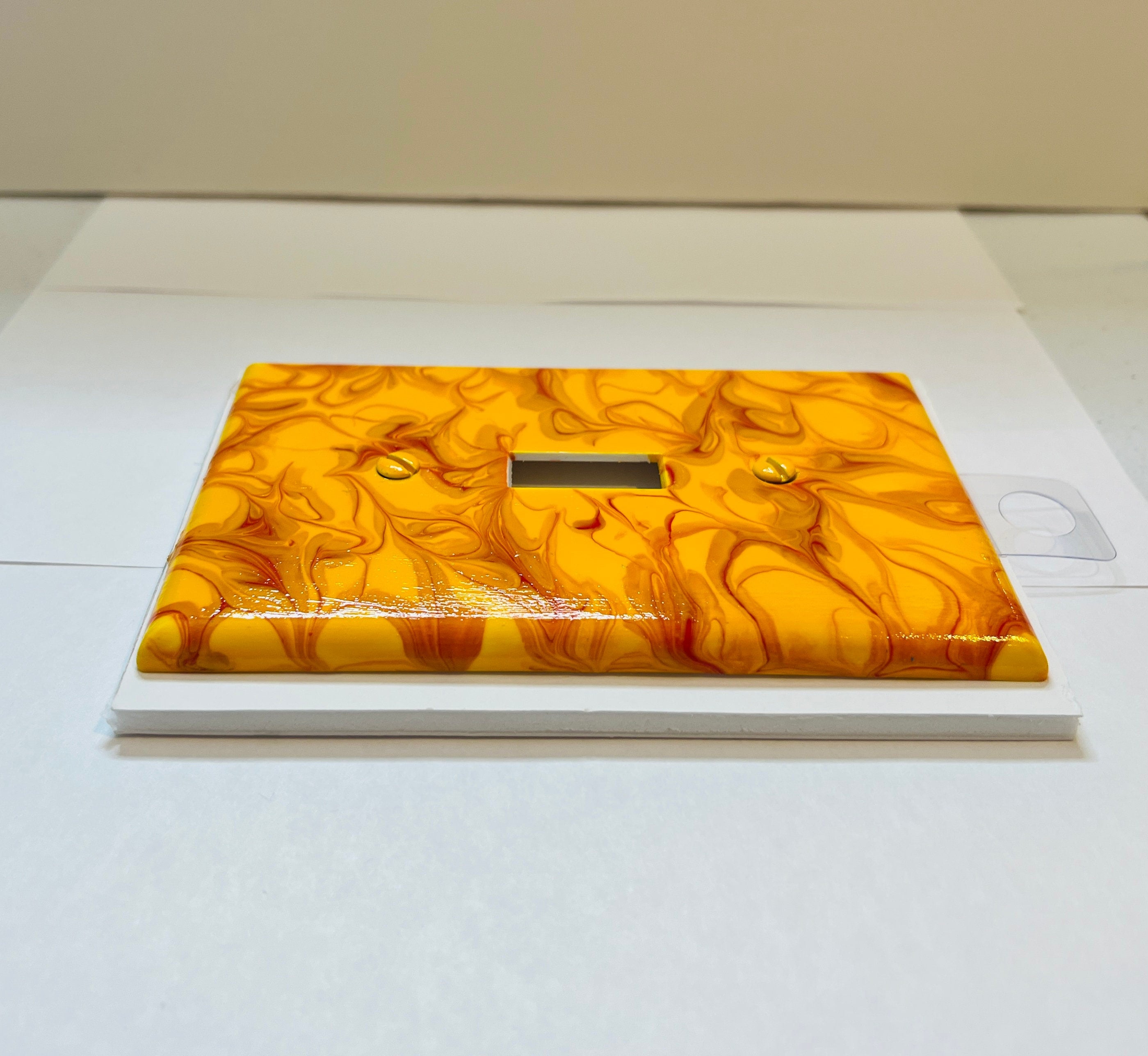 Hand-Painted Single Toggle Light Switch Cover: Red & Yellow Swirl