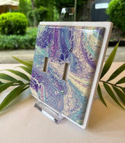 Hand Painted Double Toggle Light Switch Cover: Purple, Teal, and Ivory
