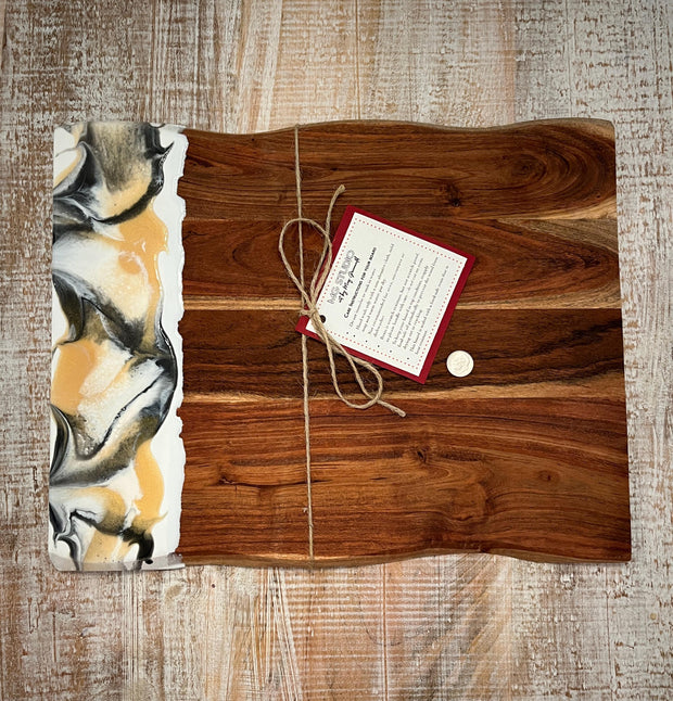 Natural Acacia Wood Charcuterie Board with Resin Accent – 15" x 12" x 0.625"