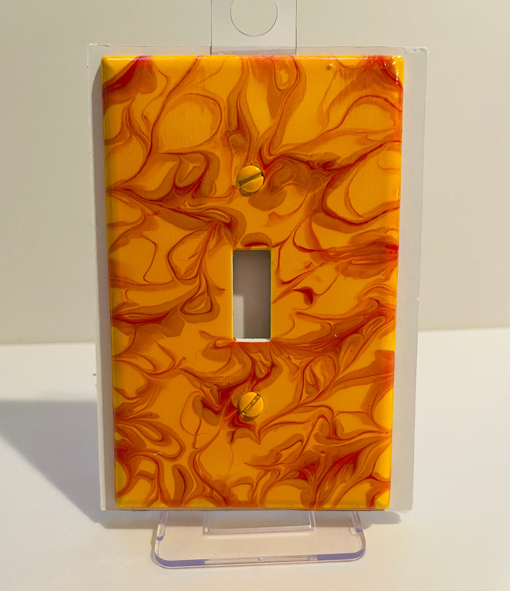 Hand-Painted Single Toggle Light Switch Cover: Red & Yellow Swirl