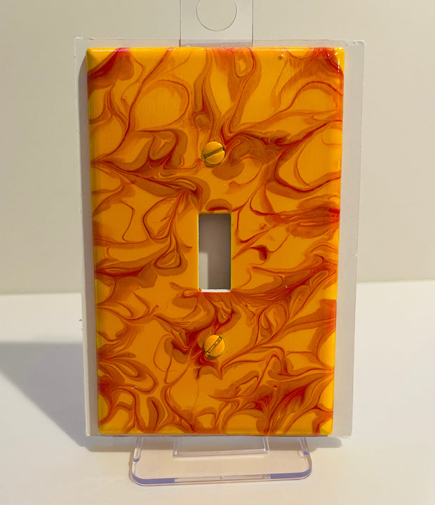 Hand-Painted Single Toggle Light Switch Cover: Red & Yellow Swirl