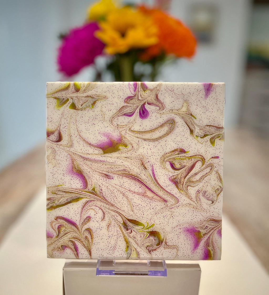 Hand Painted Purple and Green Trivet, Food-Safe, Heat-Resistant, One-of-a-Kind Kitchen Art