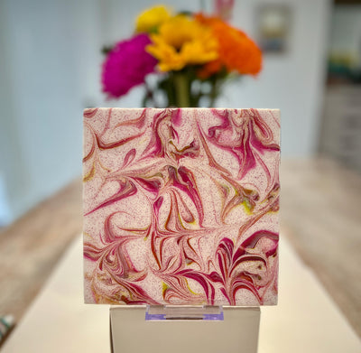Hand Painted Magenta Trivet with a touch of light green, Food-Safe, Heat-Resistant, One-of-a-Kind Kitchen Art
