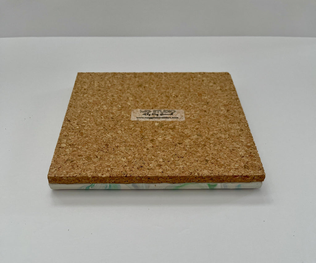 Hand Painted Blue, Green and Purple Tile Trivet,  Food-Safe, Heat-Resistant, One-of-a-kind Kitchen Art