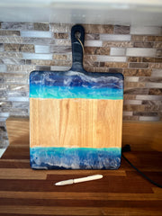 Beach-Themed Acacia Wood Charcuterie Board | Hand-Painted & Resin-Sealed | 17"x11"