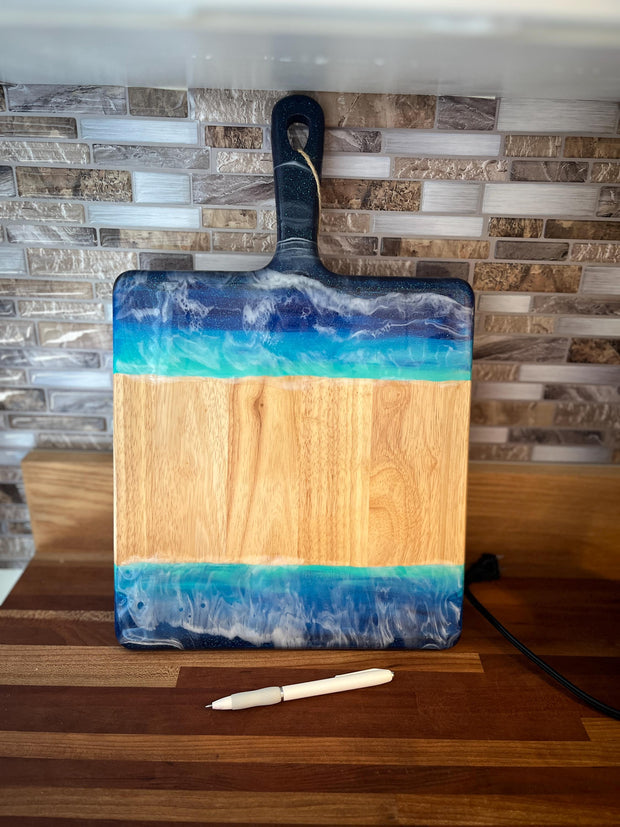 Beach-Themed Acacia Wood Charcuterie Board | Hand-Painted & Resin-Sealed | 17"x11"
