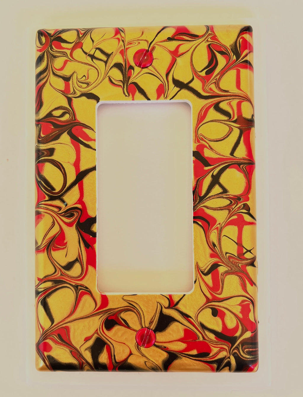 Hand Painted Rocker Switch Plate: Red, Black & Gold Decor