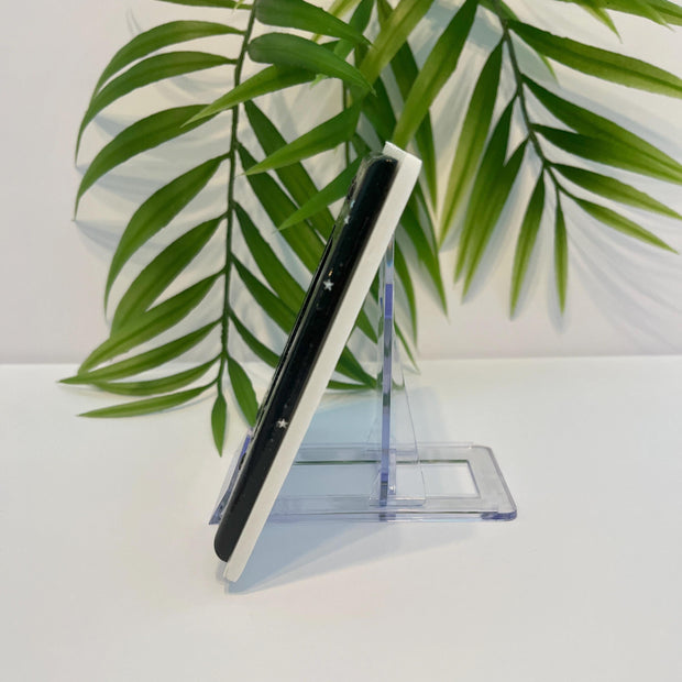 Hand-Painted Double Rocker Light Switch Cover: Black with Silver Glitter Stars