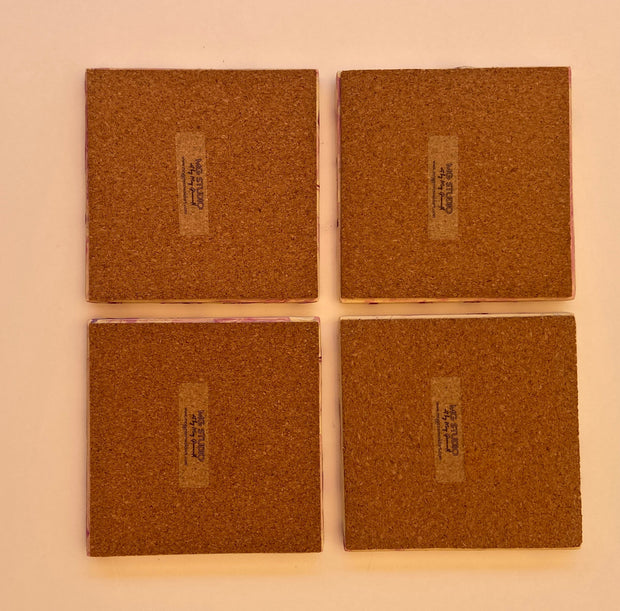 Purple and Ivory Swirl Coaster Set - Handmade Ceramic Tiles, Cork Backing, Resin Sealed