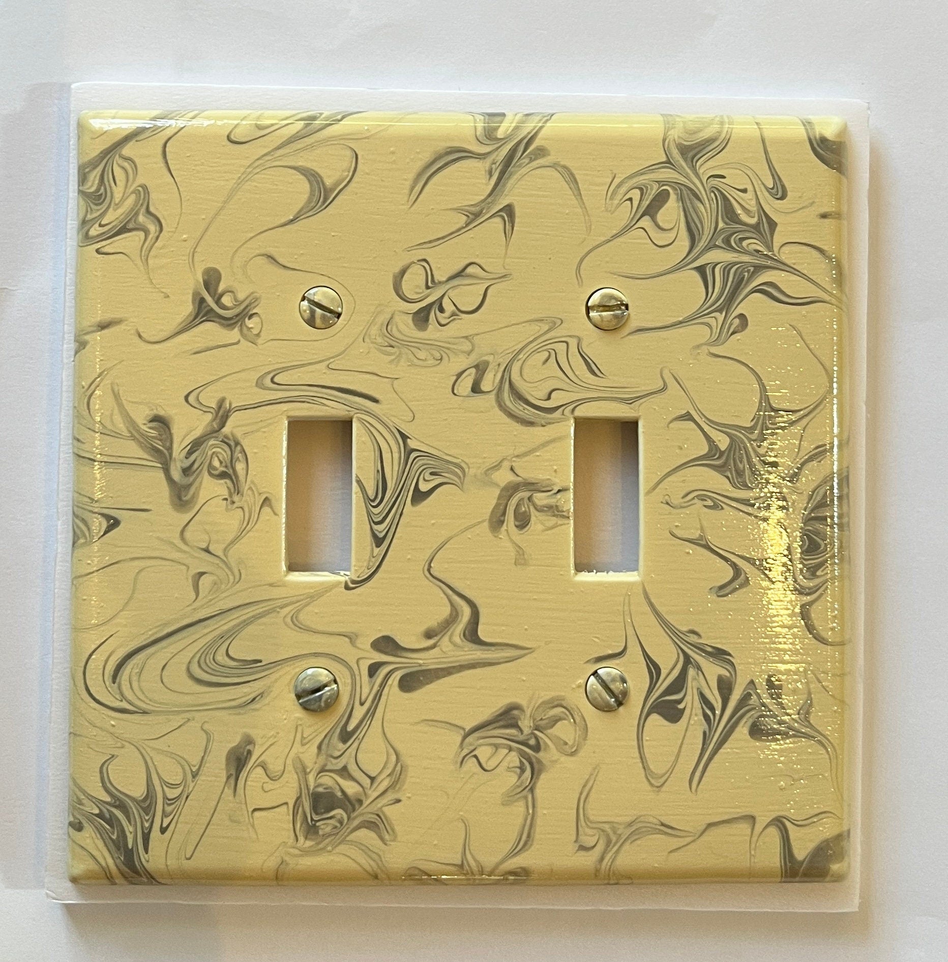 Hand Painted Double Toggle Switch Plate: Gray & Ivory Swirl
