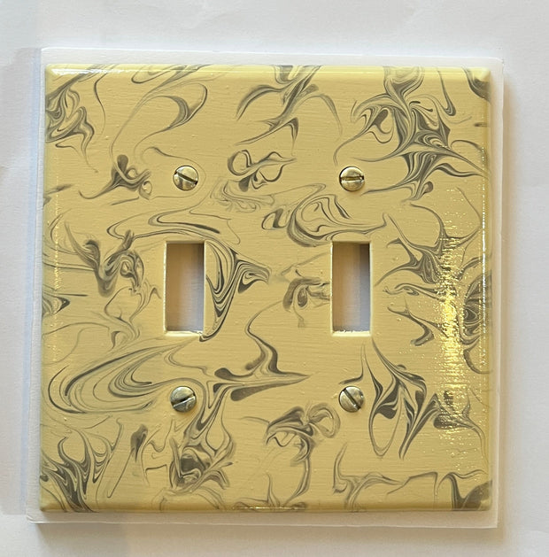 Hand Painted Double Toggle Switch Plate: Gray & Ivory Swirl