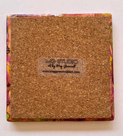 Ceramic Tile Coaster Set: Purple and Green Swirl, Resin Sealed (Set of 4)