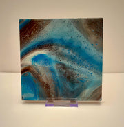 Hand Painted Brown, Blue and Ivory Tile Trivet, Food-Safe, Heat-Resistant, One-of-a-Kind Kitchen Art
