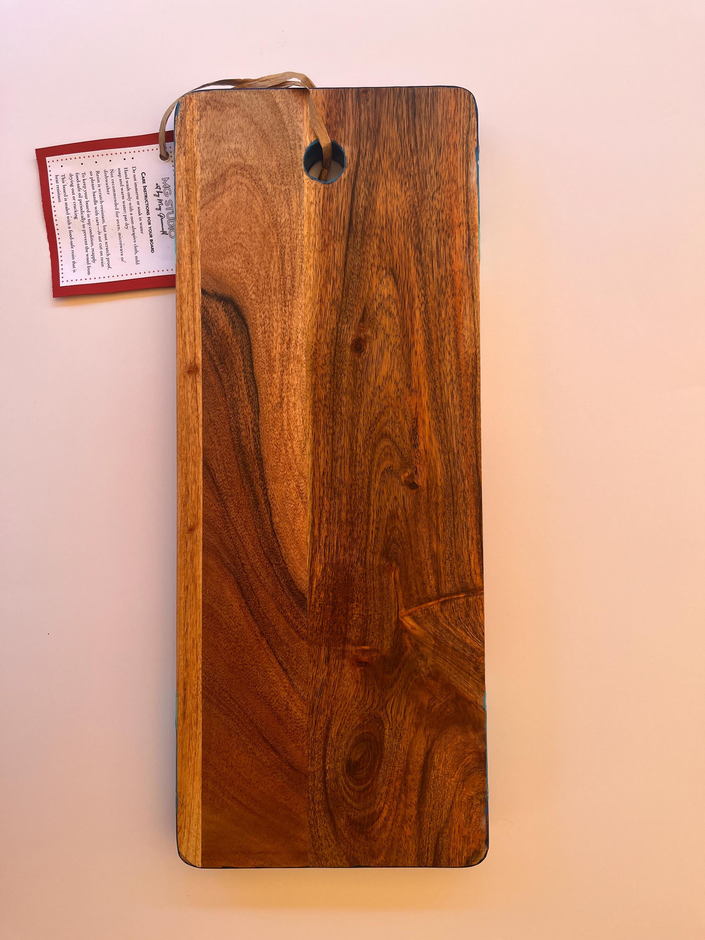 Hand-Painted Beach Wave Charcuterie Board: Acacia Wood Coastal Decor