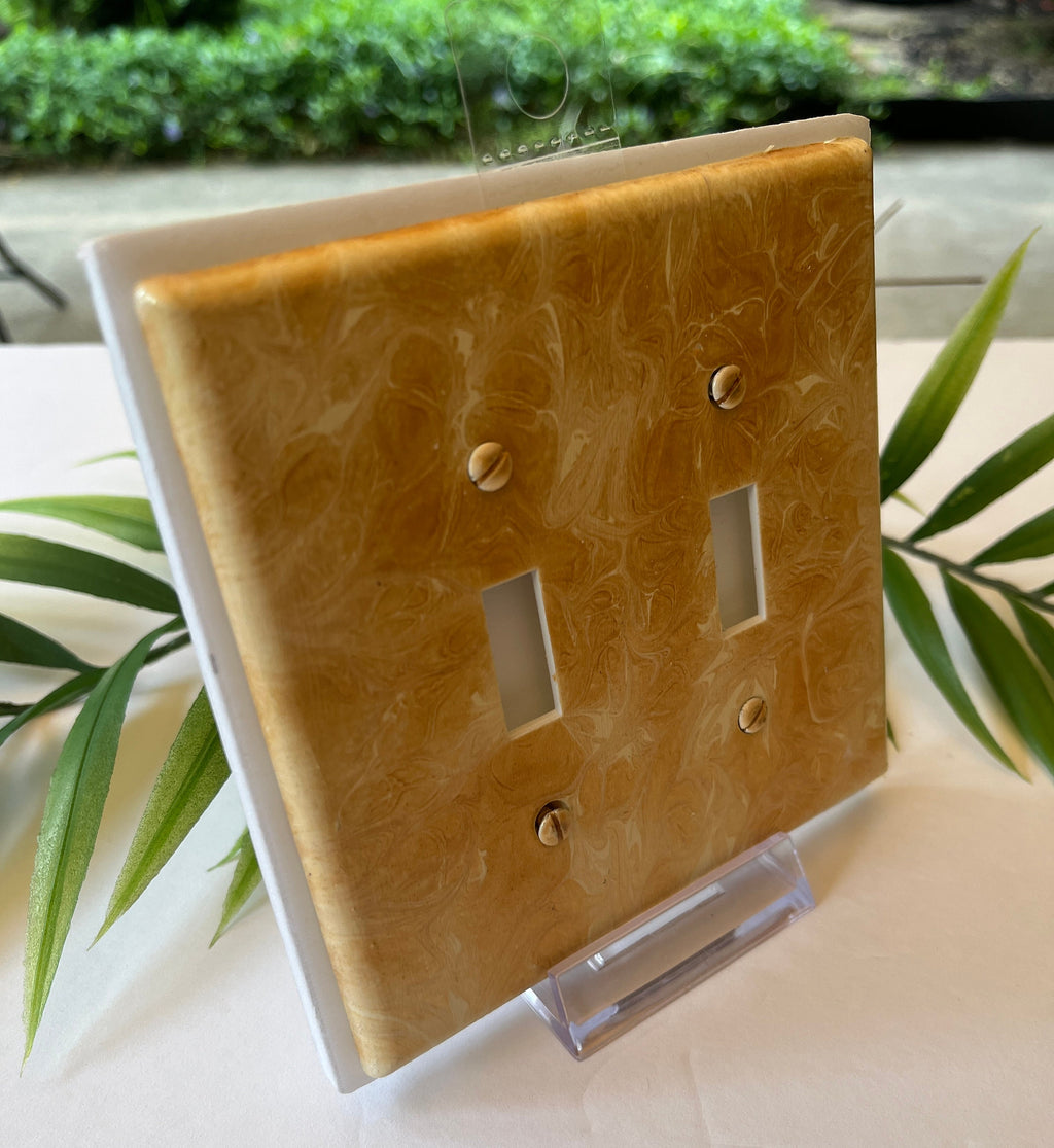 Hand Painted Double Toggle Light Switch Cover: Gold & Ivory