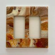 Hand Painted Double Decora Switch Plate Cover: Brown, Tan & Ivory