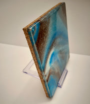 Hand Painted Brown, Blue and Ivory Tile Trivet, Food-Safe, Heat-Resistant, One-of-a-Kind Kitchen Art