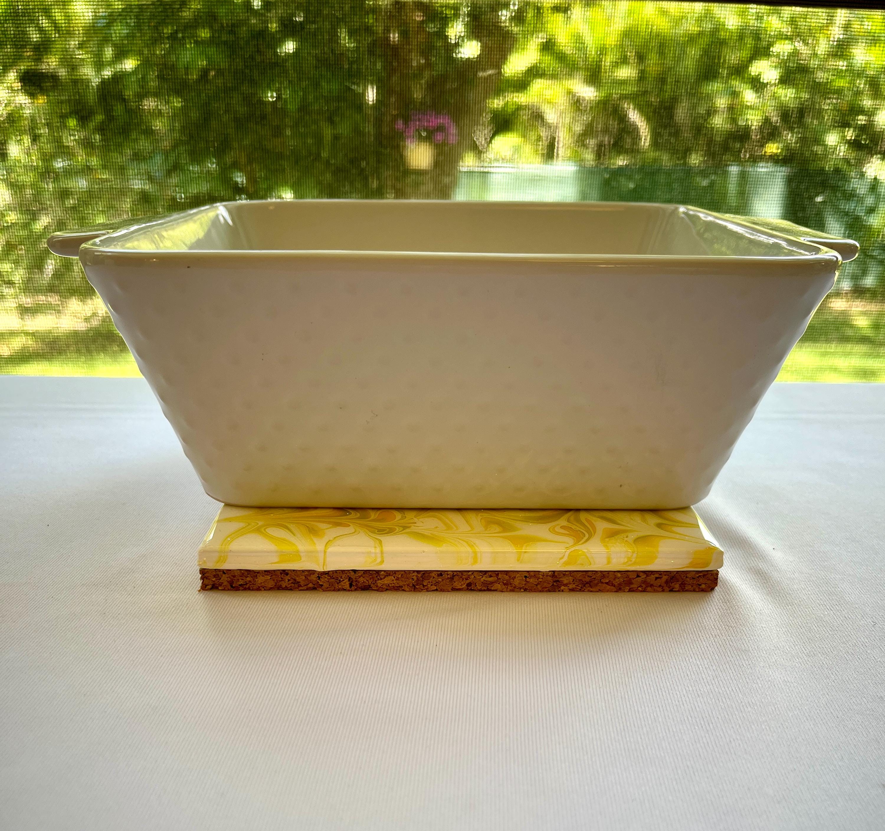 Hand Painted Tile Trivet: Yellow, Green, Iridescent Kitchen Art