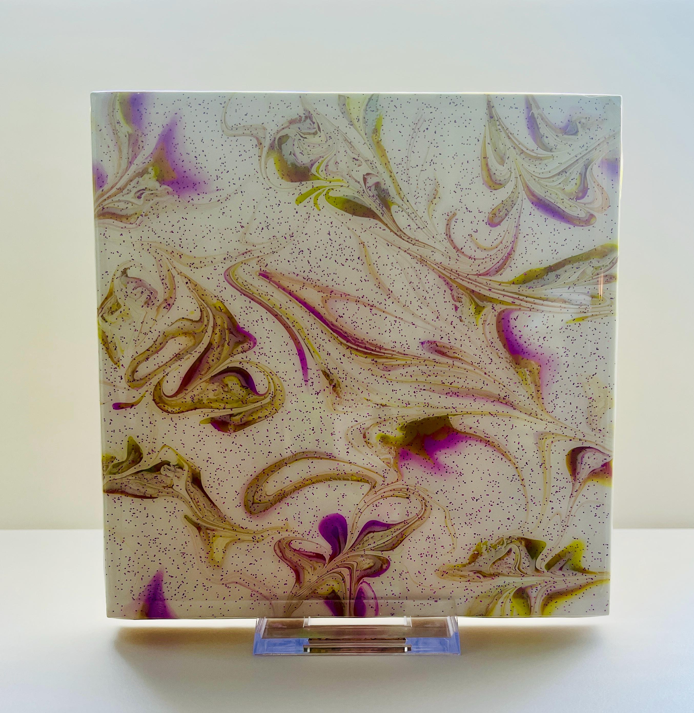 Hand Painted Purple and Green Trivet, Food-Safe, Heat-Resistant, One-of-a-Kind Kitchen Art