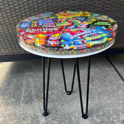 Candy-filled resin top accent table