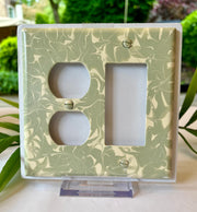 Sage Green Swirl Light Switch Cover: Single Rocker, Double Outlet