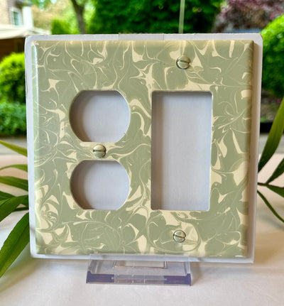 Sage Green Swirl Light Switch Cover: Single Rocker, Double Outlet