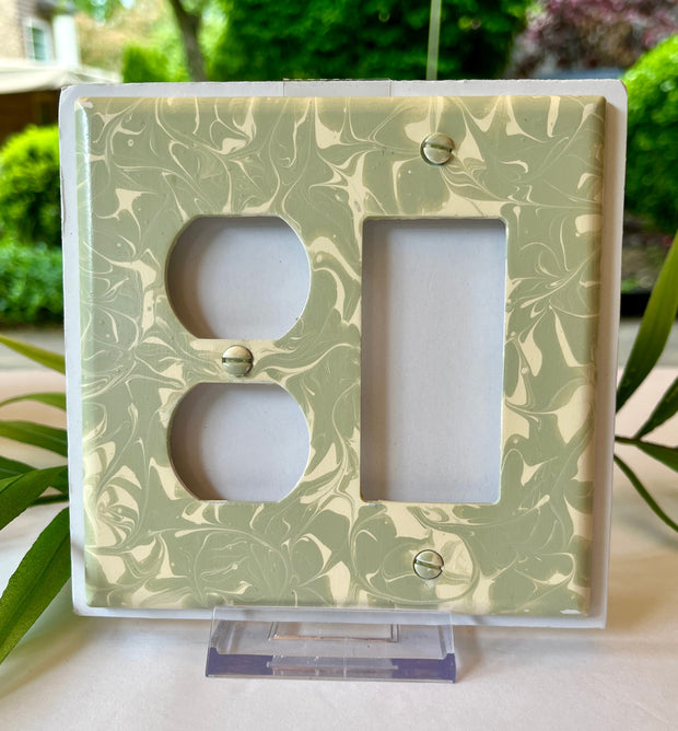 Sage Green Swirl Light Switch Cover: Single Rocker, Double Outlet
