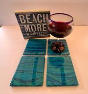 Ocean Ceramic Coaster Set: Resin Sealed Coastal Decor