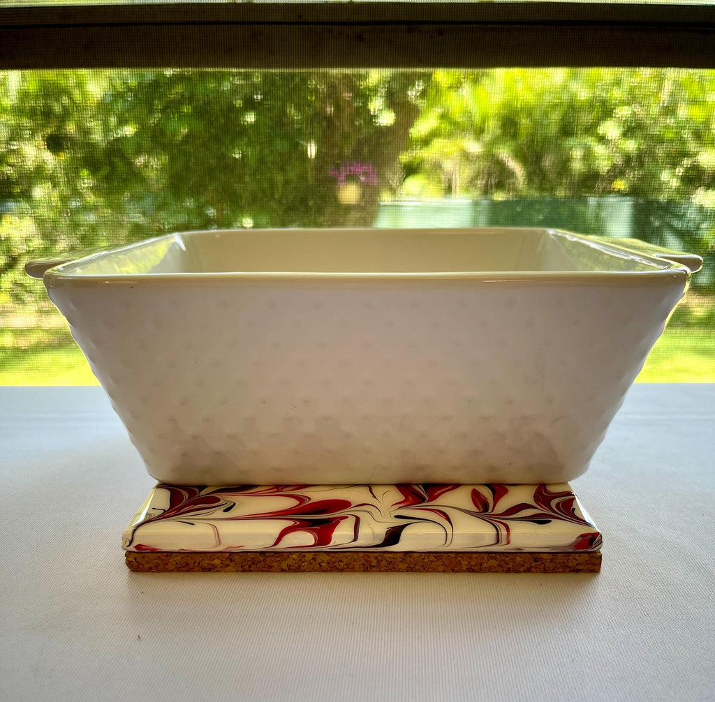 Hand Painted Red, Black and White Tile Trivet, Food-Safe, Heat-Resistant, One-of-a-Kind Kitchen Art