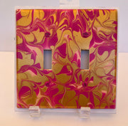 Hand Painted Double Light Switch Cover: Pink & Gold Paint Pour