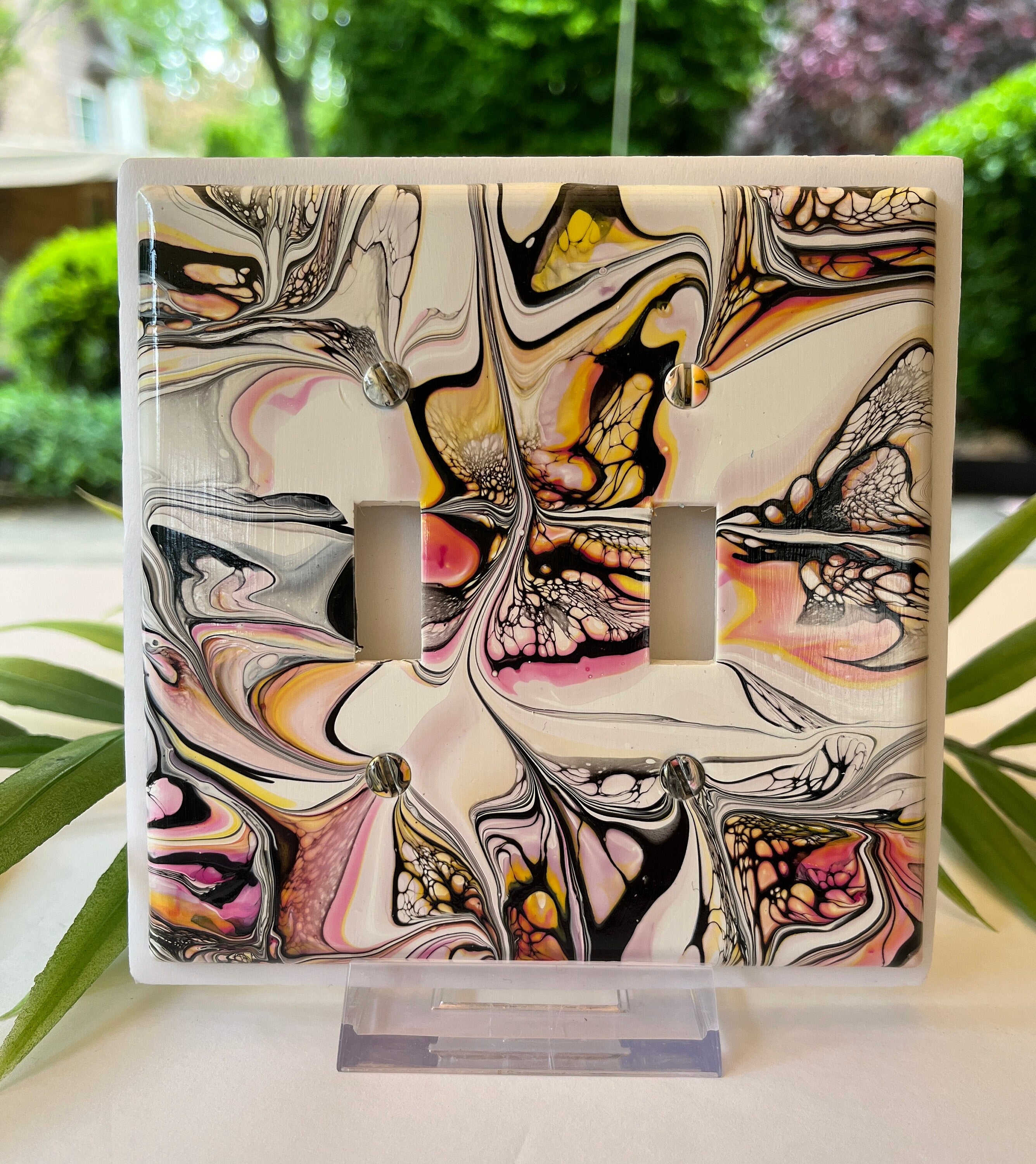 Hand Painted Double Toggle Light Switch Cover: Pink, Yellow, Orange