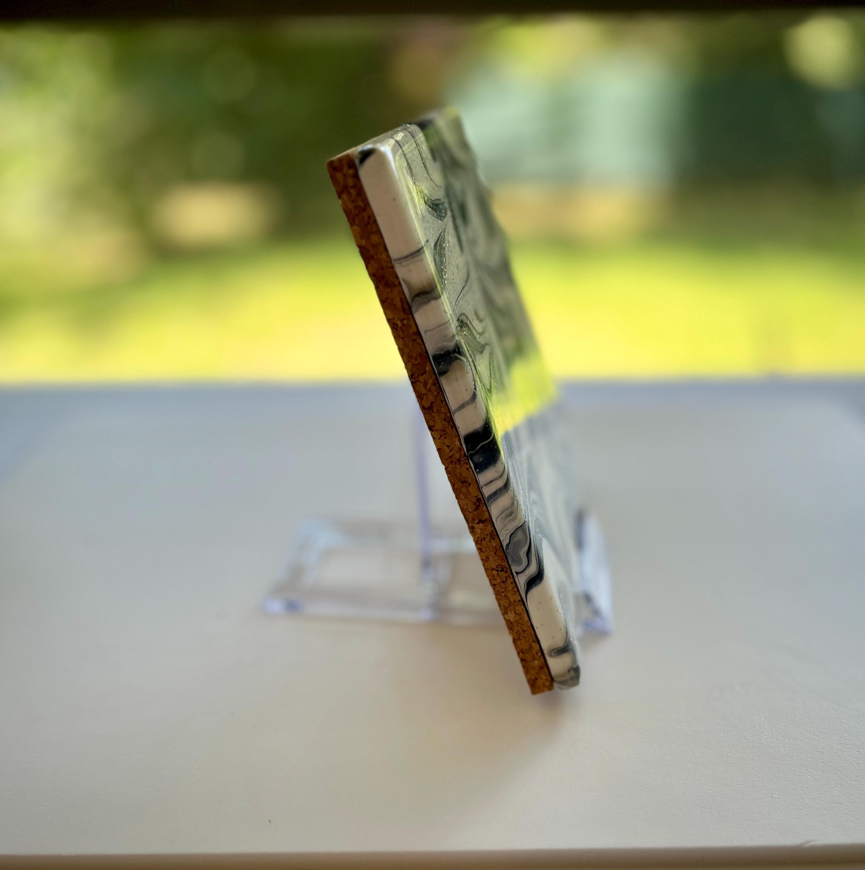 Hand Painted Gray, Black and White with Iridescent Glitter, Food-Safe, Heat-Resistant, One-of-a-Kind Kitchen Art