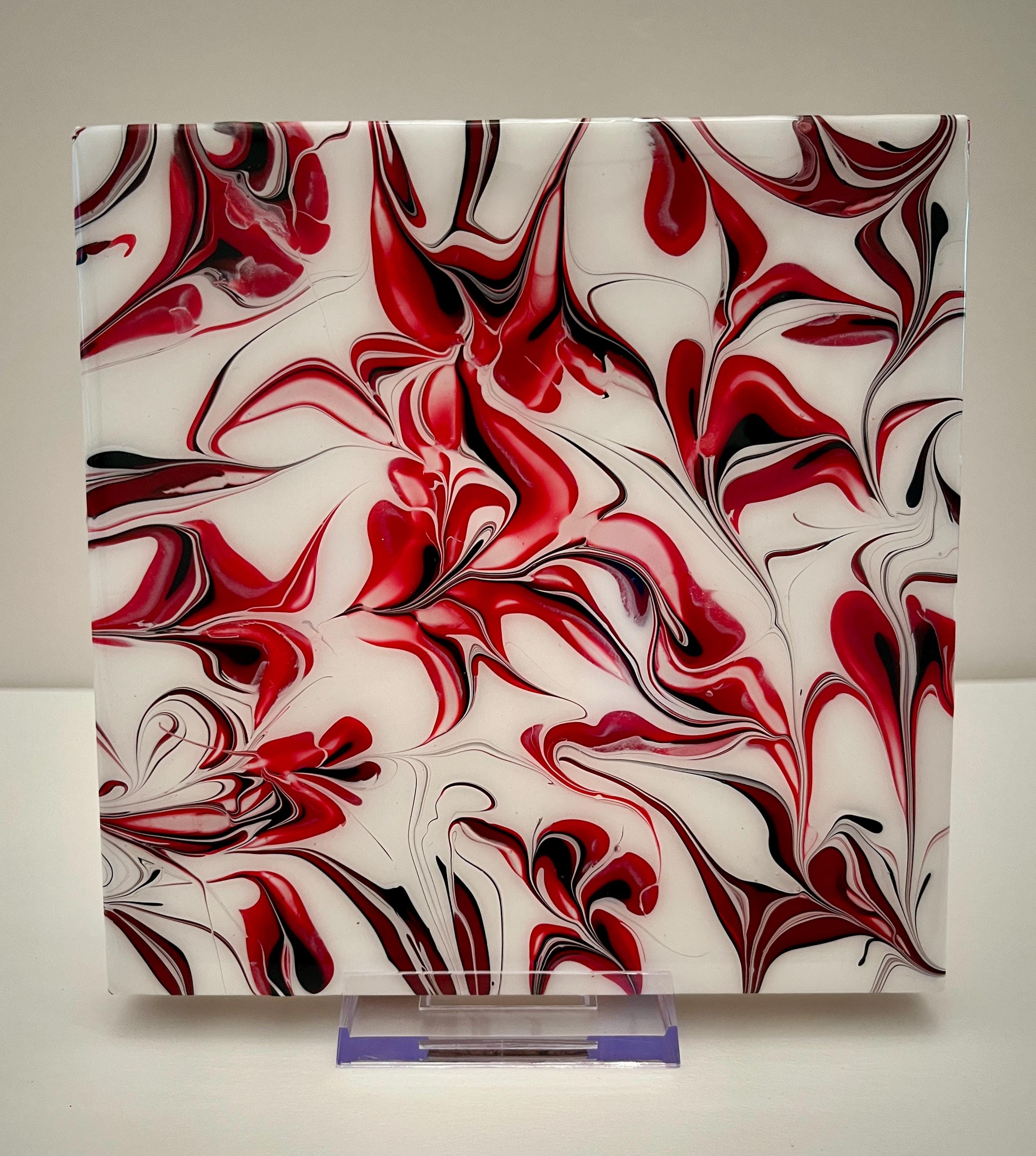 Hand Painted Red, Black and White Tile Trivet, Food-Safe, Heat-Resistant, One-of-a-Kind Kitchen Art