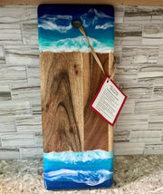 Hand-Painted Beach Wave Charcuterie Board: Acacia Wood Coastal Decor