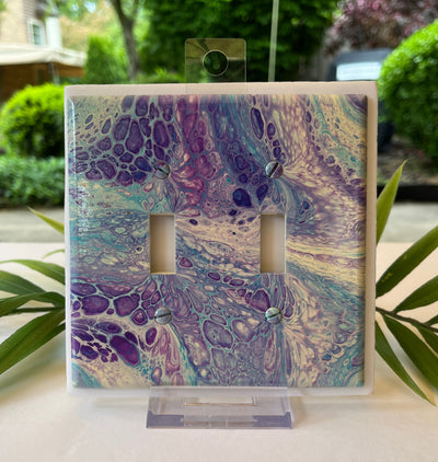 Hand Painted Double Toggle Light Switch Cover: Purple, Teal, and Ivory