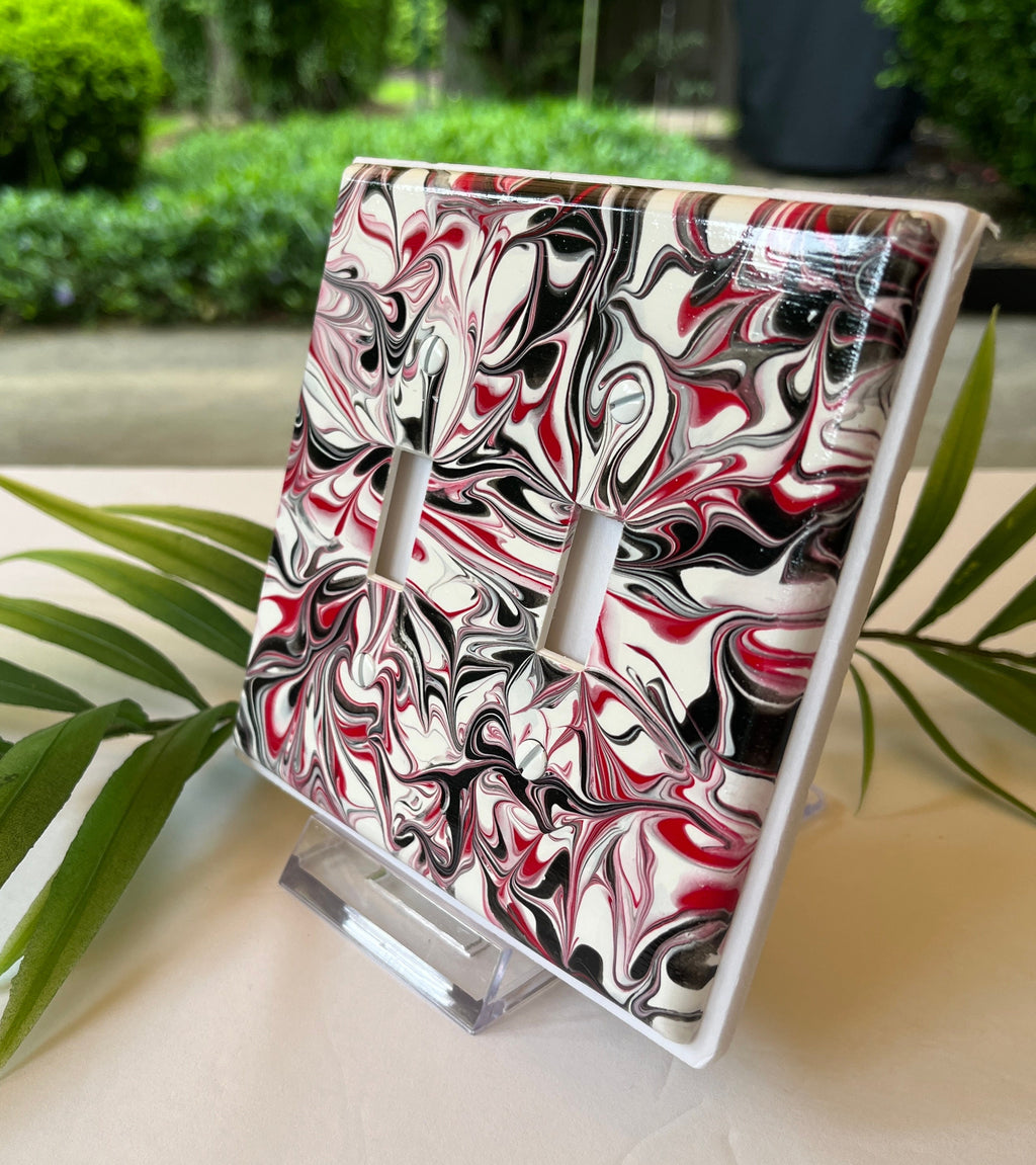 Hand Painted Double Toggle Switch Plate: Red, White & Black
