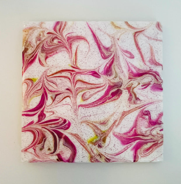 Hand Painted Magenta Trivet with a touch of light green, Food-Safe, Heat-Resistant, One-of-a-Kind Kitchen Art