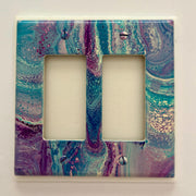 Hand Painted Double Decora Switch Plate Cover: Purple, Aqua & Ivory