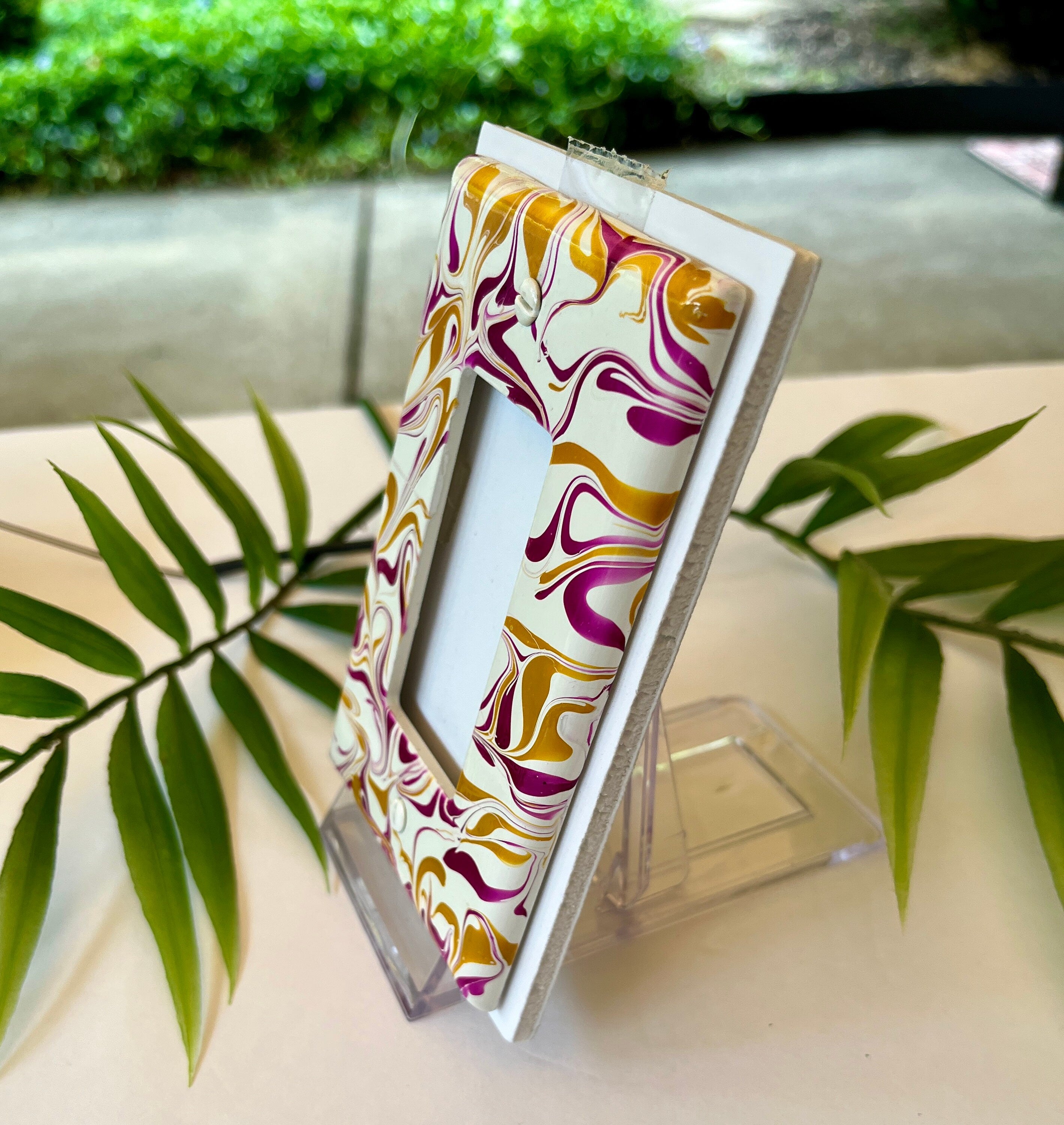 Hand Painted Rocker Switch Plate: Violet & Yellow Ochre Decor