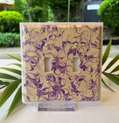 Hand Painted Double Toggle Light Switch Cover: Metallic Ivory & Purple