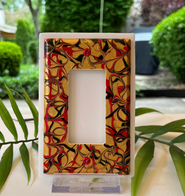 Hand Painted Rocker Switch Plate: Red, Black & Gold Decor