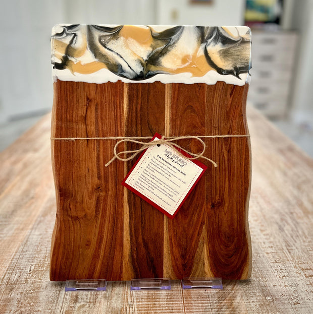 Natural Acacia Wood Charcuterie Board with Resin Accent – 15" x 12" x 0.625"