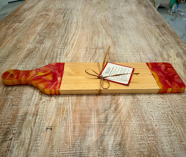 Natural Beech Wood Charcuterie/Serving Board with Epoxy Resin Accents, 22.5" x 5.5" x .75"