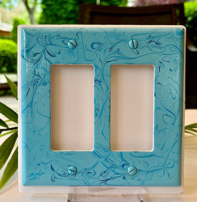 Hand-Painted Double Rocker Light Switch Cover: Light Blue Swirls